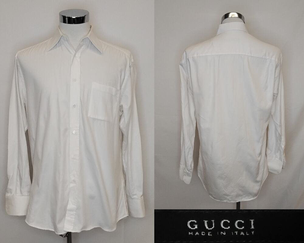 Gucci Cotton Button Up Shirt Men's 15 1/2 White Made in Italy #Z5757